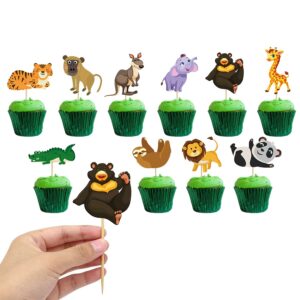 Animal Safari Jungle Cupcake Toppers Zoo Theme Party Decoration 25 Pcs