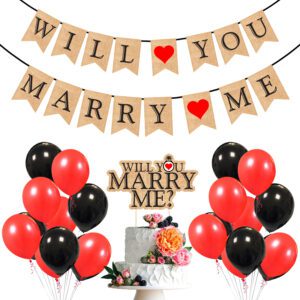 Will You Marry me Banner, Cake Topper and Balloons Set of 27