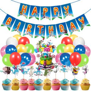 Oggy & the Cockroaches Happy Birthday Banner, Cake Topper, Cupcake Topper and Balloons, Party Favors for Kids (Pack of 37)