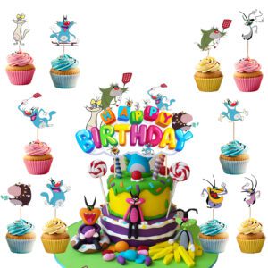 Oggy & the Cockroaches Birthday Cake Topper and Cupcake Topper (Pack of 11)