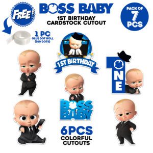 Boss Baby 1st Birthday Cardstock Cutout with Glue Dot (PACK OF 8)