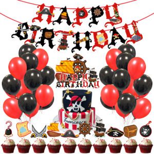 Pirate Birthday Party Decoration Happy Birthday Banner Cake Cupcake Toppers Balloonsn (Pack of 37)