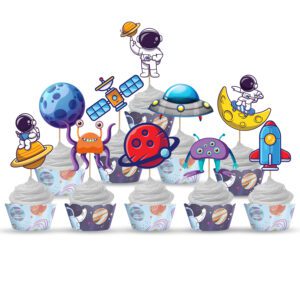 Outer Space Cupcake Toppers Planet Party Supplies Birthday Decorations 10 Pcs
