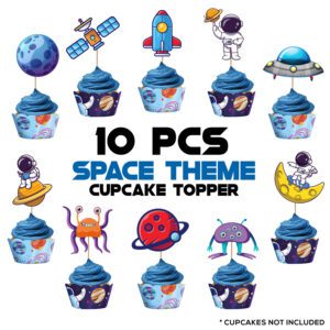 Outer Space Cupcake Toppers Planet Party Supplies Birthday Decorations 10 Pcs