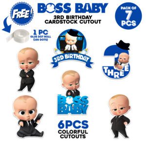Boss Baby 3rd Birthday Cardstock Cutout with Glue Dot (Pack of 8)