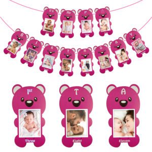Its My First Birthday Photo Banner Teddy 1 to 12 Month (Pack of 1) (Pink)