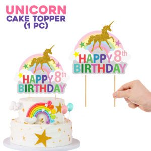 Unicorn 8th Birthday Cake Topper (Pack of 1)