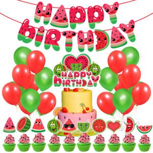 Watermelon Birthday Party Decorations Happy Birthday Banner Cake Cupcake Toppers Balloons (Pack of 37)