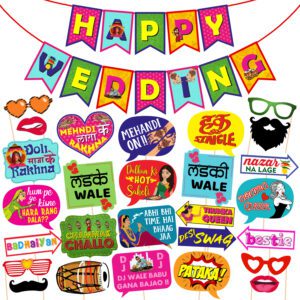 27 Mehandi Props and 1 Set Happy Wedding Banner for Photoshoot ( Pack of 28)