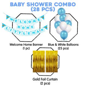 Baby Boy Welcome Home Decoration Kit Banner with Balloons for Baby Shower (Pack of 28)