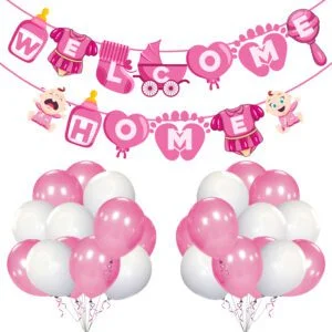 Baby Girl Welcome Home Decoration Kit Banner with Balloons ( Pack of 26)