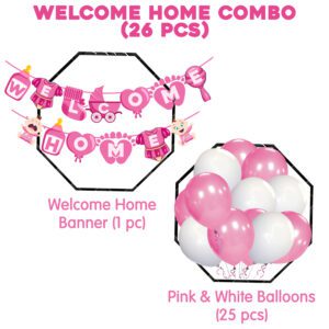 Baby Girl Welcome Home Decoration Kit Banner with Balloons ( Pack of 26)