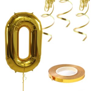 Single Gold Alphabet Letter Number Balloons with ribbon Aluminum Hanging Foil Film Balloon Wedding Birthday Party Decoration Pack of 2