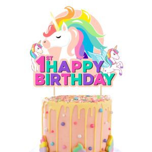 Unicorn 1st Birthday Cake Topper Decorations for Girls Rainbow Colour Pack of 1