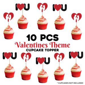 I Love You Cupcake Toppers Red Wedding Engagement Cupcake Picks Bridal Shower Pack of 10
