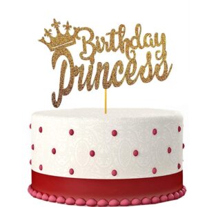 Happy Birthday Cake Topper for Princess Birthday Party Decorations,Gold Glitter Edible Cake Topper   Pack of 1