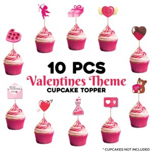 Valentines Day Cake Toppers and Valentines Day Cupcake Liners Pack of 10