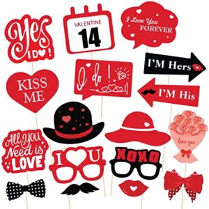 Valentines Day Photo Booth Props Kit, for Valentines Day Event Party Favors and Decorations, Pack of 17