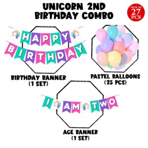 Unicorn 2nd Birthday Decorations for Girls Unicorn Party Supplies Kit  Pack of 27