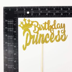 Happy Birthday Cake Topper for Princess Birthday Party Decorations,Gold Glitter Edible Cake Topper   Pack of 1