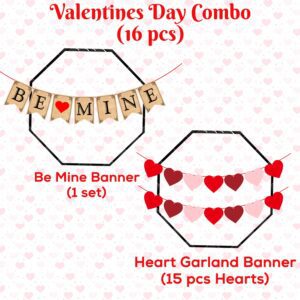 Valentine’s Day Banners Be Mine Banner Felt Heart Garland Banner Pack of 16