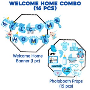 Baby Boy Welcome Home Decoration Kit Banner with Photo Booth Props for Baby Shower Pac of 16