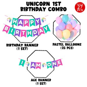 Unicorn 1st Birthday Decorations for Girls  Unicorn Party Supplies Kit Pack of 27