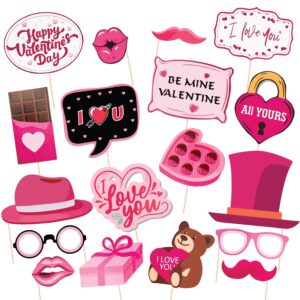 Valentine’s Day Photo Booth Props, Pink Love Theme Photo Props Pack of 18