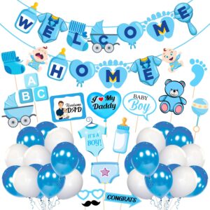 Baby Boy Welcome Home Decoration Kit Banner with Photo Booth Props and Balloons for Baby Shower / Welcome Party / Birthday Party Supplies Pack of 41