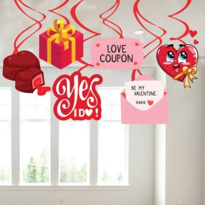 Happy Valentines Day Hanging Swirl Decor, Red Heart Spiral Card Hanging Swirl Decoration Pack of 6