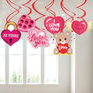 Happy Valentines Day Hanging Swirl Decor, Pink and Red Heart Spiral Card Hanging Swirl Decoration Pack of 6