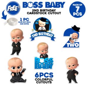 Boss Baby 2nd Birthday Cardstock Cutout with Glue Dot for Kids Theme for Baby Shower 2nd Birthday Decorations pack of 8