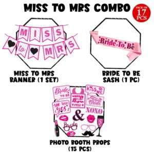 Miss to Mrs Banner Bunting, Decoration and Photo Prop for Bridal Shower, Bachelorette Party Pack of 17