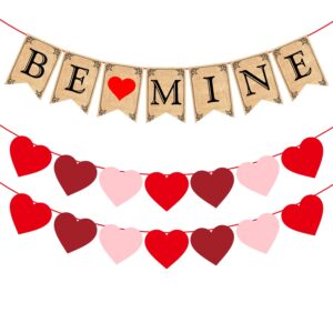 Valentine’s Day Banners Be Mine Banner Felt Heart Garland Banner Pack of 16