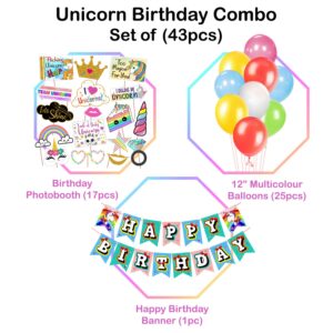 Unicorn Birthday Supplies Combo for Unicorn Balloons or Unicorn Birthday Decorations Pack of 43