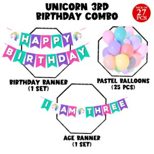 Unicorn 3rd Birthday Decorations for Girls  Unicorn Party Supplies Kit  Pack of  27