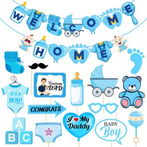 Baby Boy Welcome Home Decoration Kit Banner with Photo Booth Props for Baby Shower Pac of 16