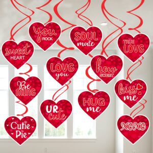 Happy Valentines Day Hanging Swirl Decor, Red Heart Spiral Card Hanging Swirl Decoration Pack of 12