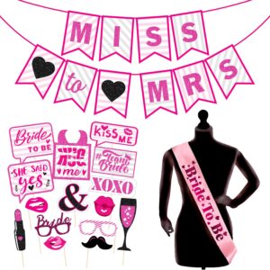 Miss to Mrs Banner Bunting, Decoration and Photo Prop for Bridal Shower, Bachelorette Party Pack of 17