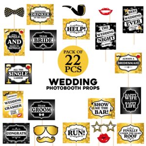 Wedding Photo Booth Props  One-Sided Photobooth Signs – Backdrop Supplies Accessories Kit Pack of 22