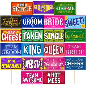 Wedding Photo Booth Props – Funny, Bridal Party Photo Props, Selfie Props, Fun Prop Kit, Photo Booth Board Pack of 21
