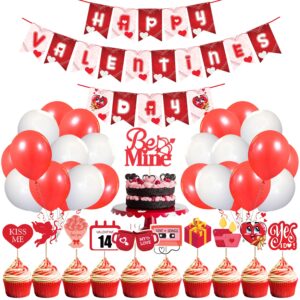 Happy Valentine’s Day Decoration Combo, Valentine’s Day Banner,Cake Topper, Cup Cake Topper and Balloon for Valentine’s Day Party Decorations Pack of 37