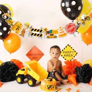 Construction Birthday Party Supplies Banner | Baby Boy Toddler Kids Birthday Truck Decorations Pack of 8