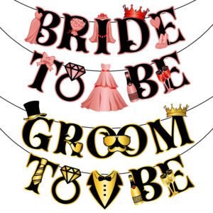 Bride to Be Banner and Groom To Be Banner for Bridal Shower Decorations Garland Engagements Bachelorette Party Supplies Wedding Photo Booth Prop(Pack Of 2)
