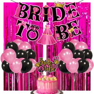 Bachelorette Party Decorations Kit, Bridal Shower Party Supplies & Bride to Be Decoration Banner, Foil Curtain and Cake Topper with Balloons (Set of 29)