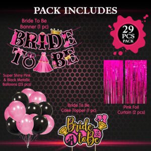 Bachelorette Party Decorations Kit, Bridal Shower Party Supplies & Bride to Be Decoration Banner, Foil Curtain and Cake Topper with Balloons (Set of 29)