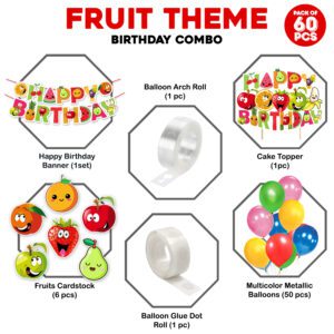 Fruit Theme Balloon arc decoration,Fruit Birthday for Girls with Happy Birthday Banner Cardstock Cake Toppers Balloons Birthday Decoration Kit (Pack of 60)