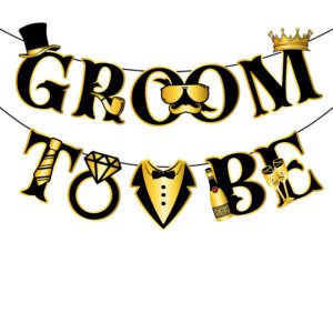 Groom to Be Banner for Bridal Shower Decorations Garland Engagement Bachelorette Party Supplies Wedding Photo Booth Prop(Gold Black)