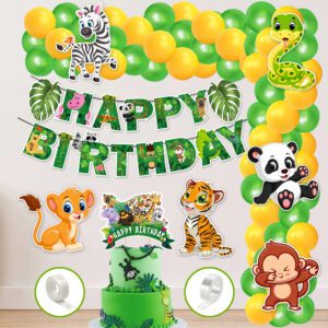 Jungle Theme Balloon arc decoration,Jungle Birthday for Boys with Happy Birthday Banner Cardstock Cake Toppers Balloons Birthday Decoration Kit (Pack of 60)