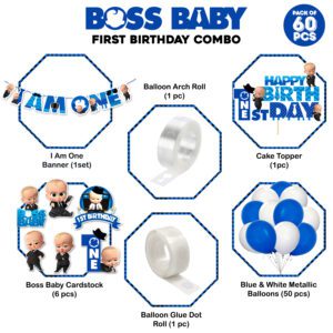 1st Birthday Boss Baby Theme Balloon arc decoration,Boss Baby Theme  (Pack of 60)